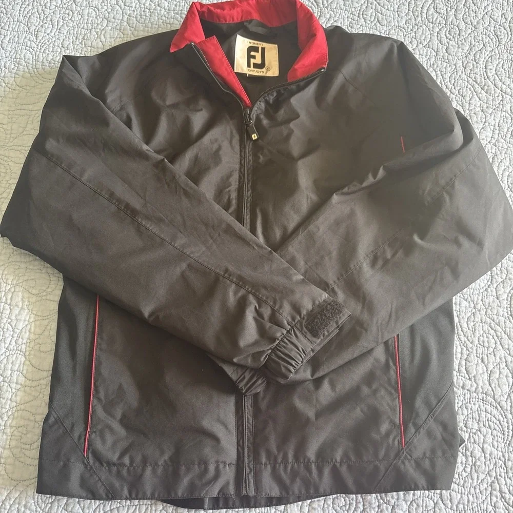 FootJoy DryJoys Women's Small Golf Rain Jacket Black Red Long Sleeve